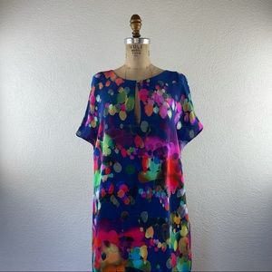 NWT Beautiful Amanda Uprichard (L) Silk Rebecca Resort Rainbow Watercolor Dress
